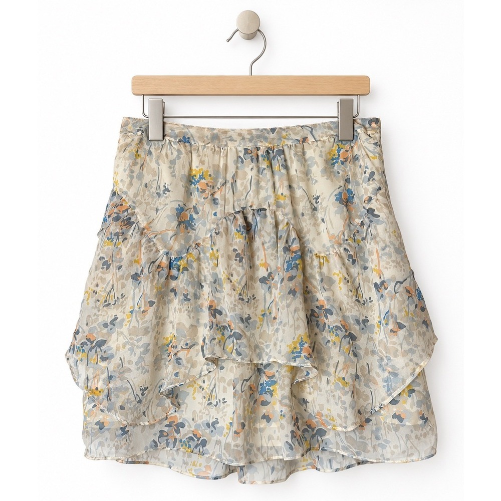 Eliot Silk Floral Tiered Ruffle Mini Skirt Women 4 Ivory Y2K Romantic Boho